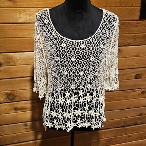 Crochet Flower Ivory Mesh Top S/M